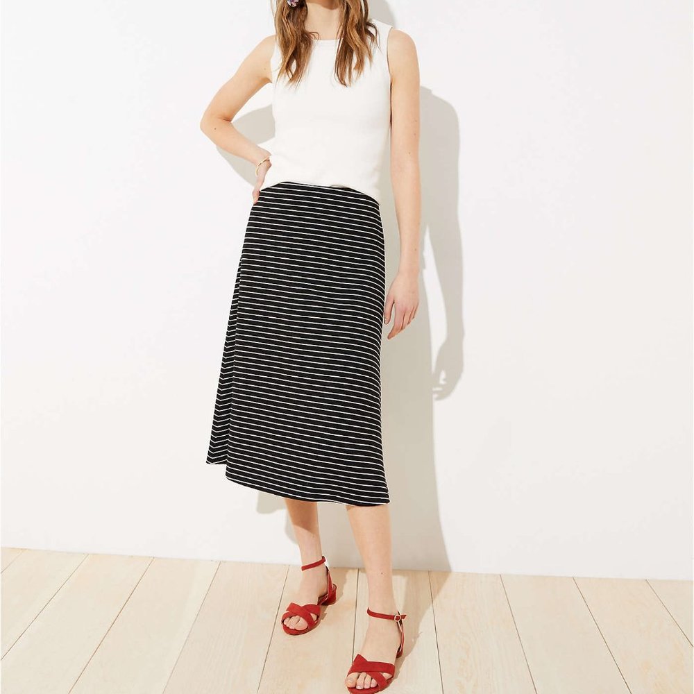 NWT LOFT Ottoman Striped Pull On Midi Skirt